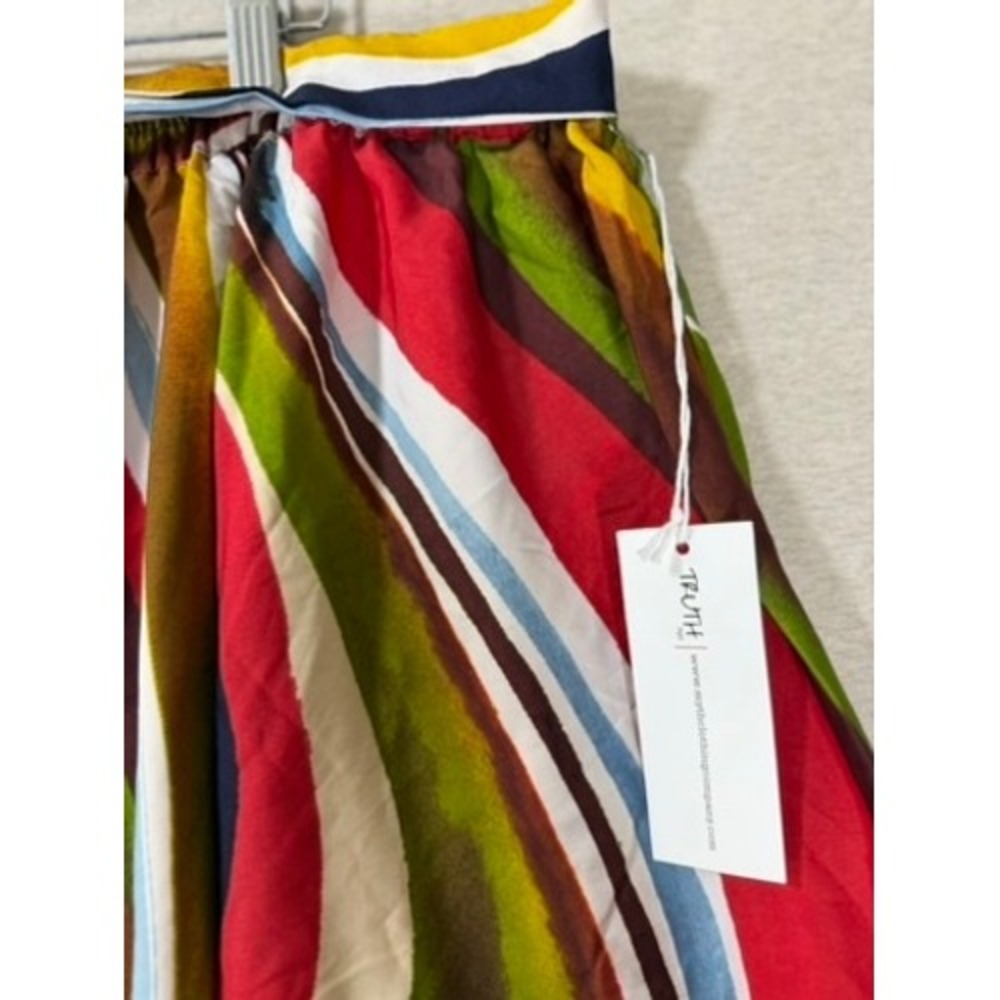 Truth Maxi Skirt Womens 3X Multicolor NWT Wavy Stripe Boho Elastic Waist‎ Belted - Picture 5 of 7